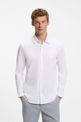Slim-fit shirt in melange cotton jersey, White