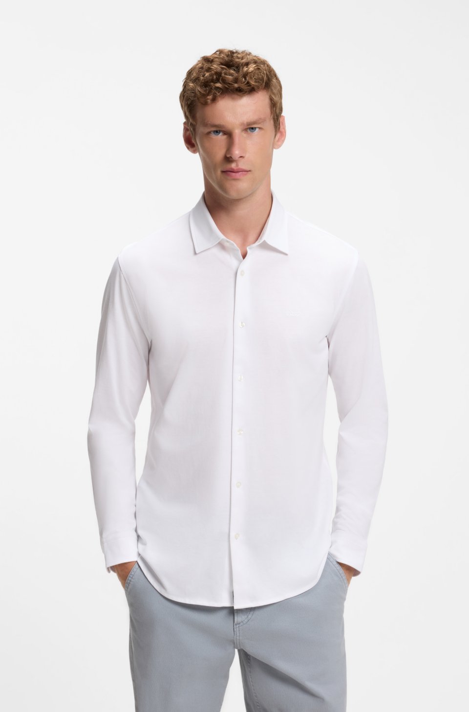 Slim-fit shirt in melange cotton jersey