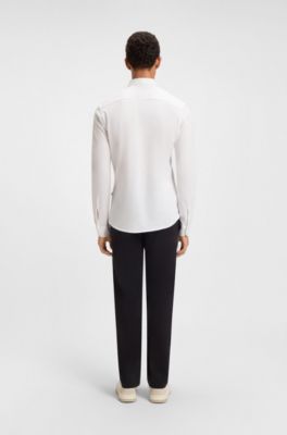 Slim-fit shirt in melange cotton jersey, White