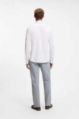 Slim-fit shirt in melange cotton jersey, White