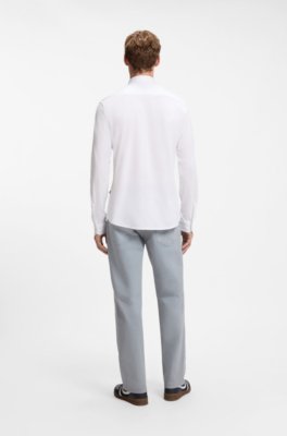 Boss Slim-fit shirt in melange cotton jersey långärmade t-shirts herr – bild 3