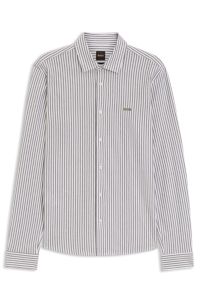 Slim-fit shirt in melange cotton jersey, Green stripes