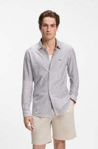 Camisa slim fit de punto de algod&oacute;n jaspeado, Green stripes