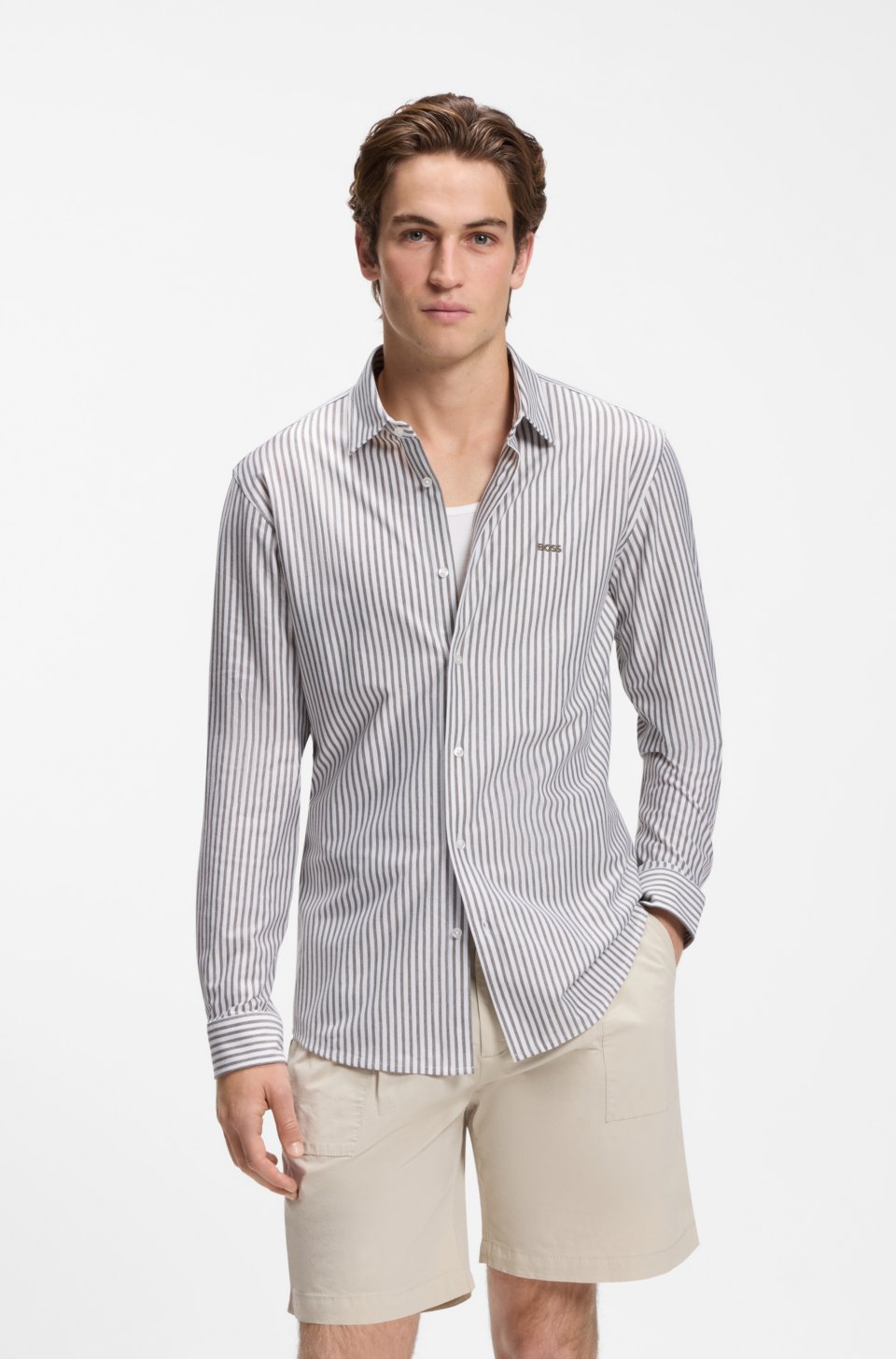 Slim-fit shirt in melange cotton jersey