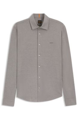 Slim-fit shirt in melange cotton jersey, Light Green