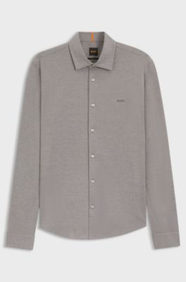 Slim-fit shirt in melange cotton jersey, Light Green