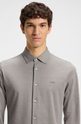 Camisa slim fit de punto de algod&oacute;n jaspeado, Cal