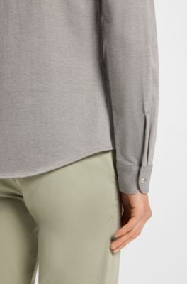 Slim-fit shirt in melange cotton jersey, Light Green