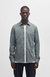 Slim-fit shirt in melange cotton piqué, Grey