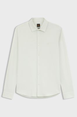 Slim-fit shirt in melange cotton jersey, Light Green