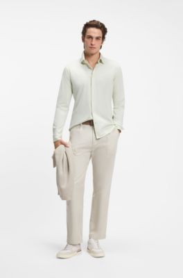 Slim-fit shirt in melange cotton jersey, Light Green