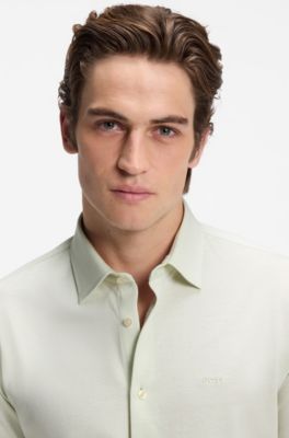 Slim-fit shirt in melange cotton jersey, Light Green