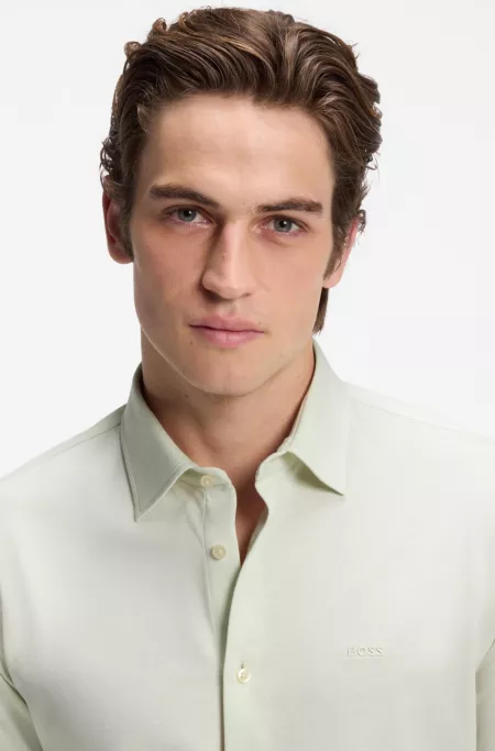 Slim-fit shirt in melange cotton jersey
