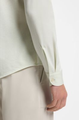 Slim-fit shirt in melange cotton jersey, Light Green