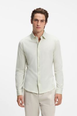 Slim-fit shirt in melange cotton jersey, Light Green