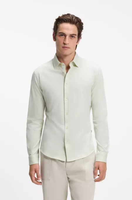 Slim-fit shirt in melange cotton jersey