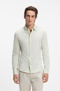 Slim-Fit Hemd aus meliertem Baumwoll-Jersey, Hellgr&uuml;n