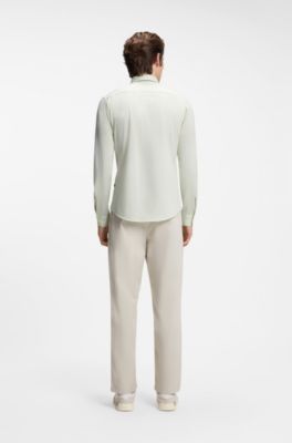 Slim-fit shirt in melange cotton jersey, Light Green