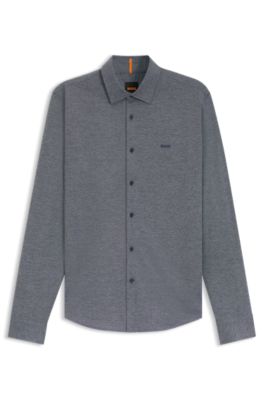 Camicia slim fit in jersey di cotone m&eacute;lange, Grigio scuro