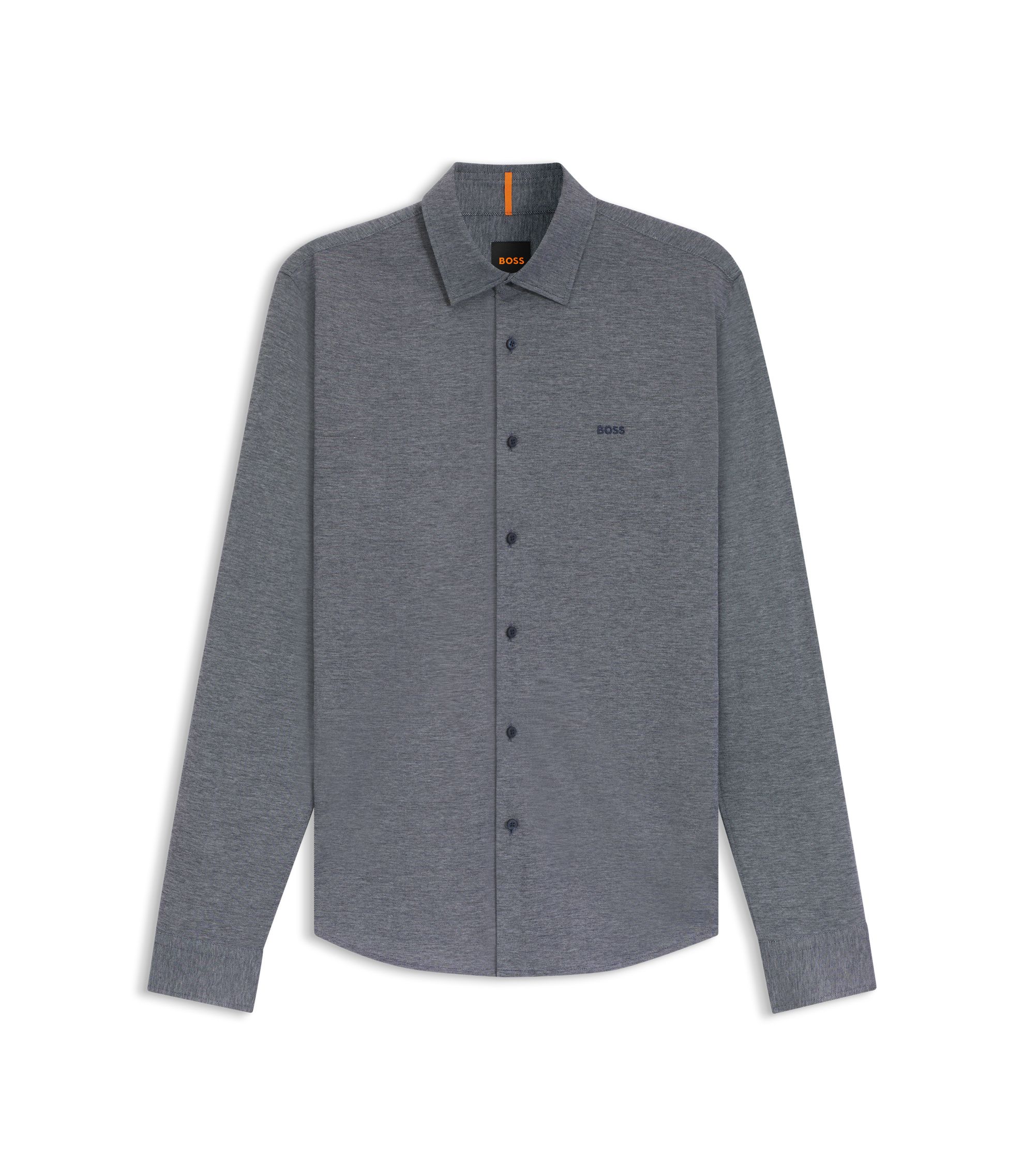 BOSS - Slim-fit shirt in melange cotton jersey - Dark Grey
