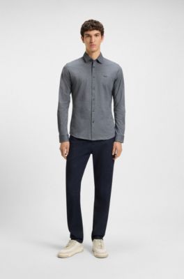 Camicia slim fit in jersey di cotone m&eacute;lange, Grigio scuro