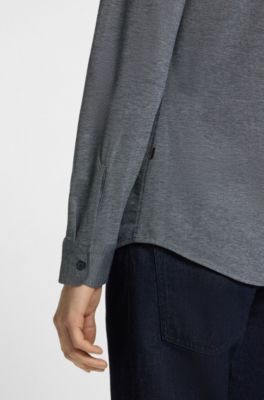 Slim fit skjorte i meleret bomuldsjersey, M&oslash;rkegr&aring;