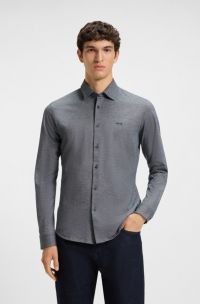 Slim-fit overhemd van gemêleerde katoenpiqué, Donkergrijs
