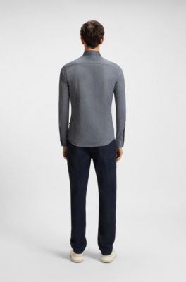 Slim-fit shirt in melange cotton jersey, Dark Grey