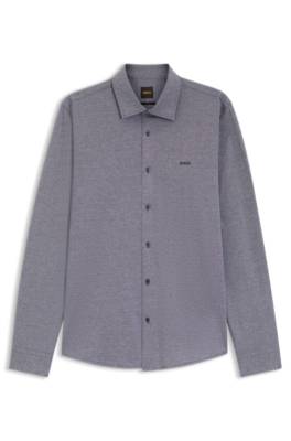 Boss Slim-fit shirt in melange cotton jersey långärmade t-shirts herr – bild 4