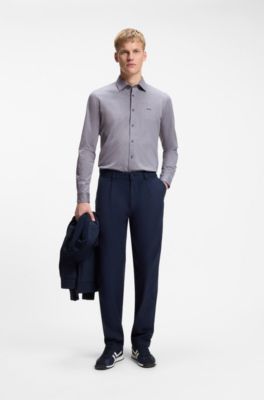 Slim-fit shirt in melange cotton jersey, Dark Blue