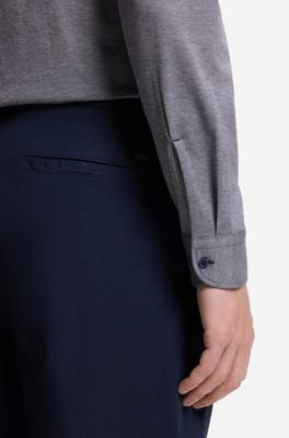Slim-fit shirt in melange cotton jersey, Dark Blue