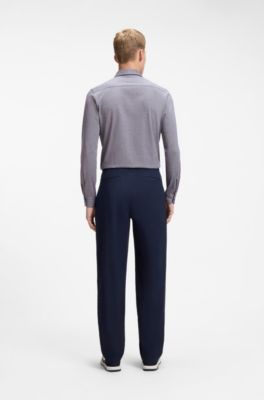 Slim-fit shirt in melange cotton jersey, Dark Blue