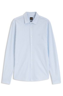 Slim-fit shirt in melange cotton jersey, Light Blue stripes