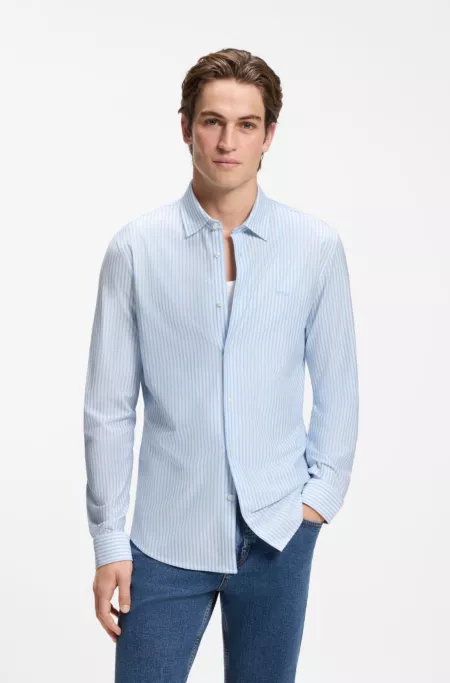 Camisa slim fit de punto de algodón jaspeado