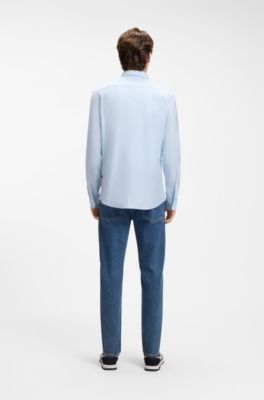 Slim-fit shirt in melange cotton jersey, Light Blue Stripes