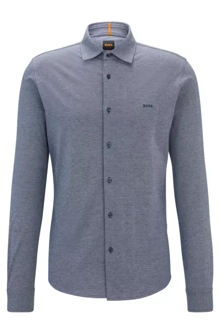 Slim-Fit Hemd aus meliertem Baumwoll-Jersey