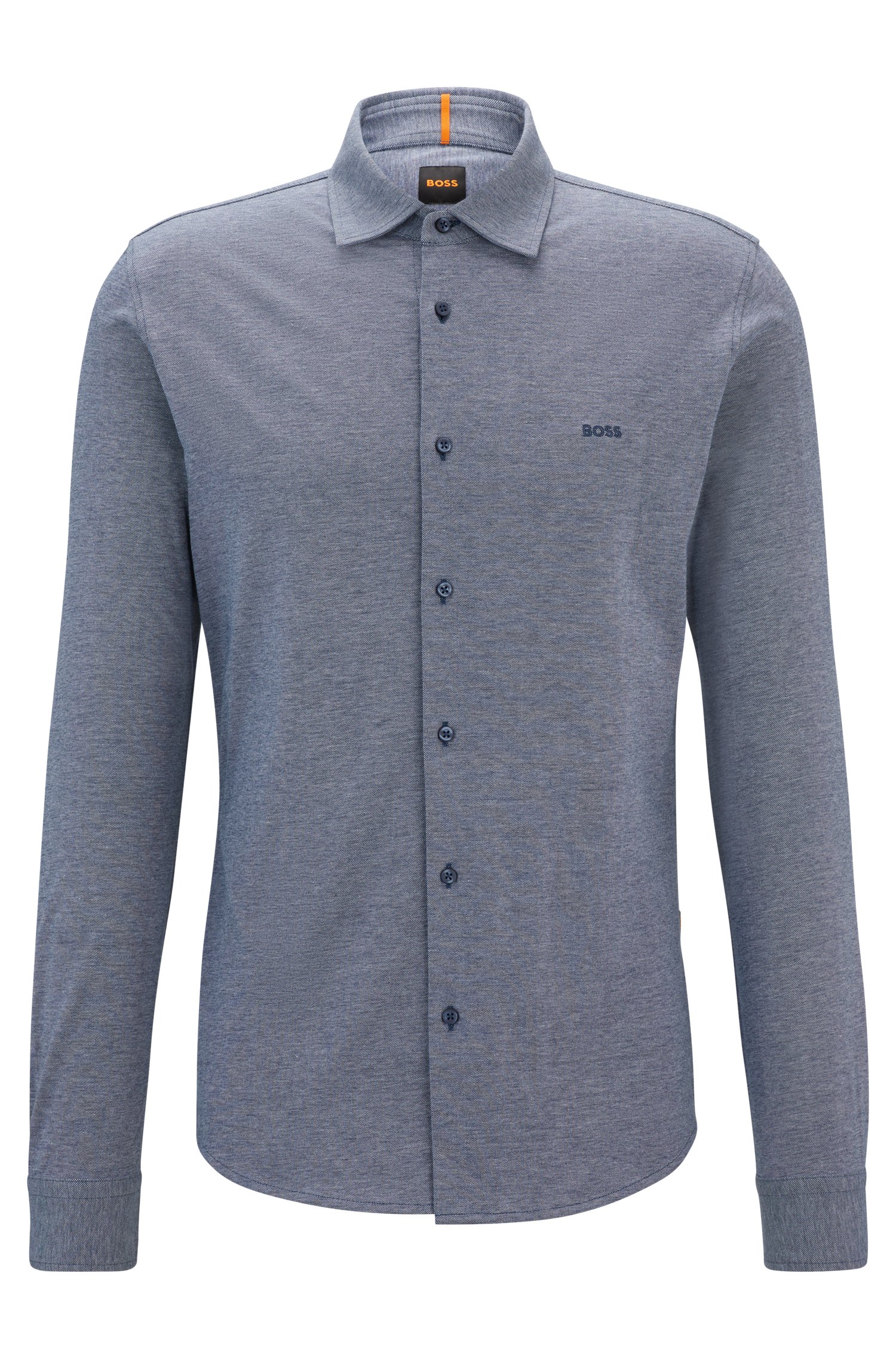 Boss Slim-fit shirt in melange cotton jersey skjortor & blusar herr