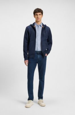 Slim-fit shirt in melange cotton jersey, Blue