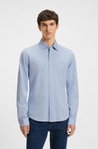 Slim-fit shirt in melange cotton piqué, Blue