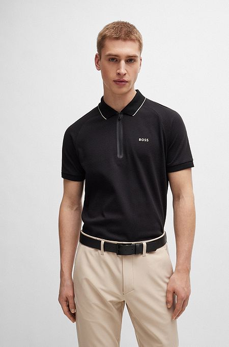Structured-cotton polo shirt with contrast logo, Black