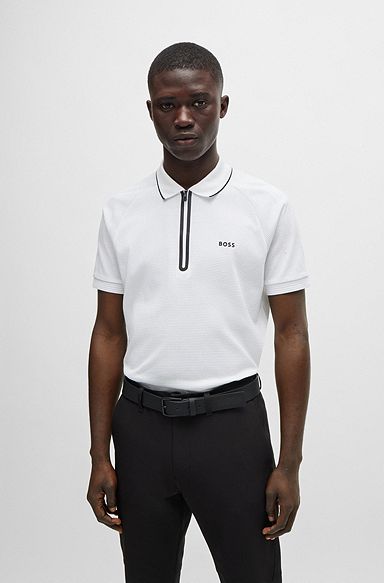 Structured-cotton polo shirt with contrast logo, White
