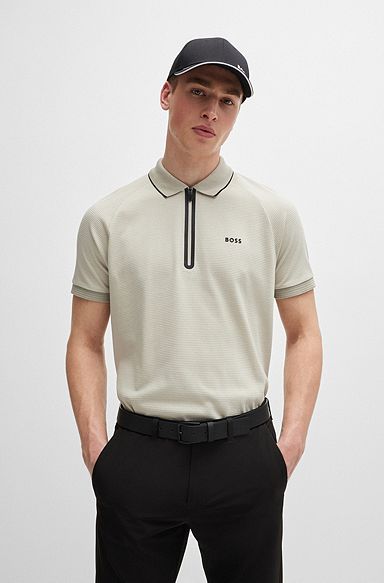 Structured-cotton polo shirt with contrast logo, Natural
