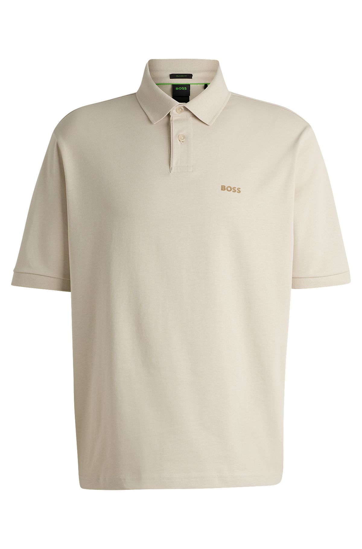 Cotton-jersey polo shirt with printed artwork, Light Beige