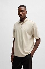 Cotton-jersey polo shirt with printed artwork, Light Beige