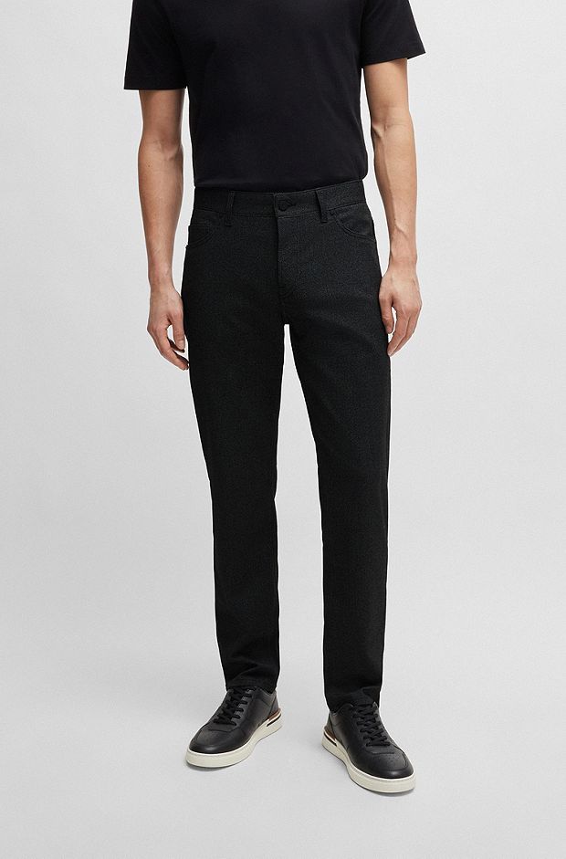 Regular-fit trousers in anti-wrinkle mouliné twill, Black