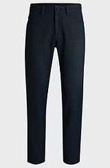 Maine Regular-fit trousers in anti-wrinkle mouliné twill, Dark Blue