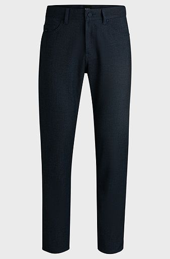 Maine Regular-fit trousers in anti-wrinkle mouliné twill, Dark Blue