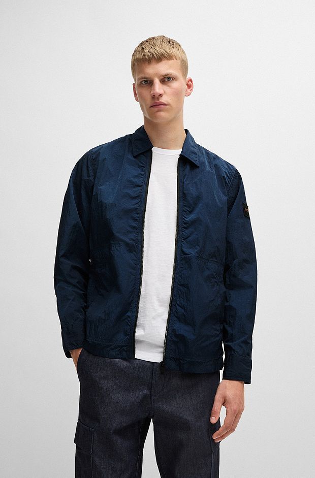 Oversized-fit overshirt in crinkle-effect fabric, Blue