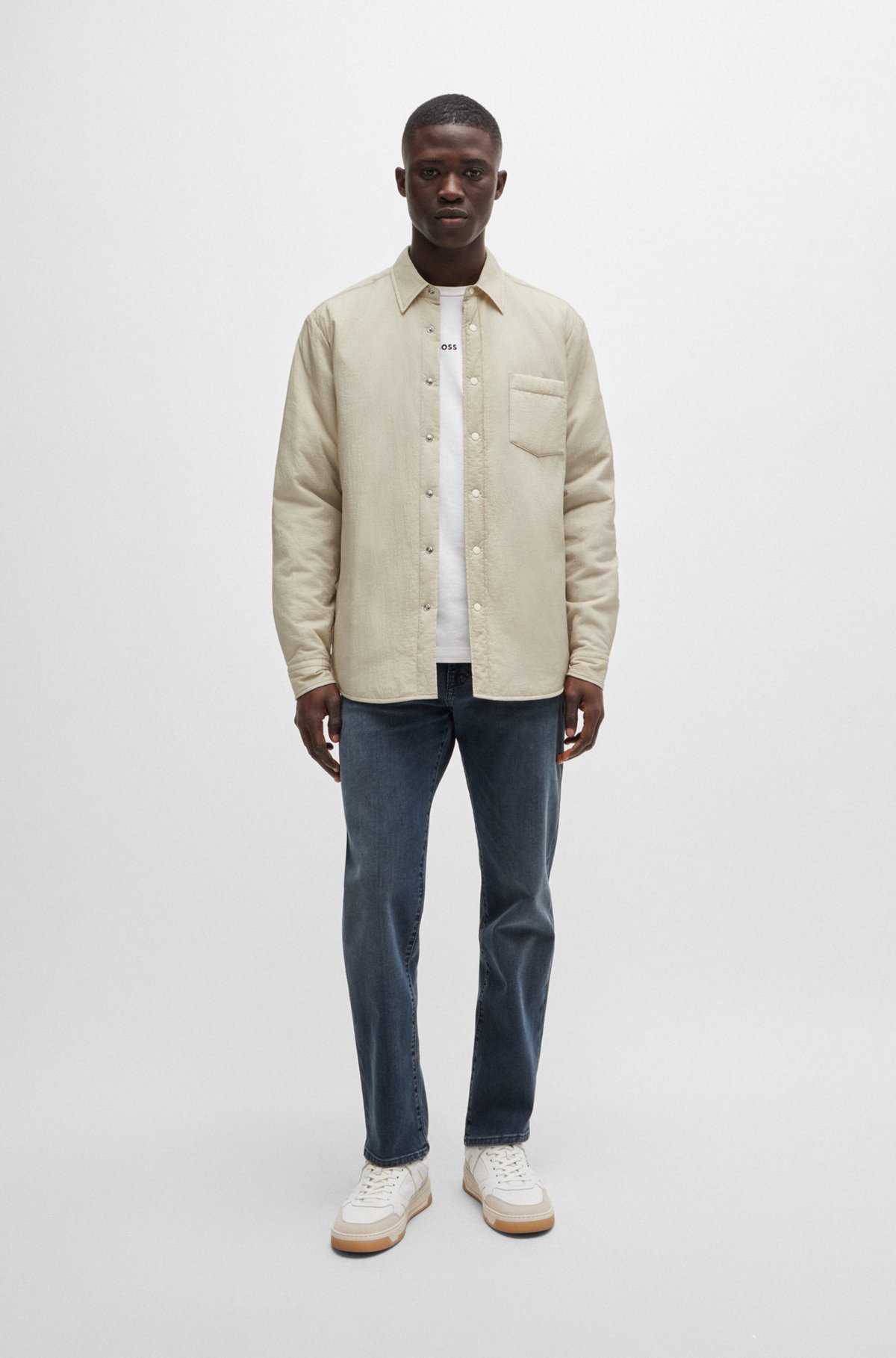 BOSS - Relaxed-fit overshirt with inner quilting and point collar