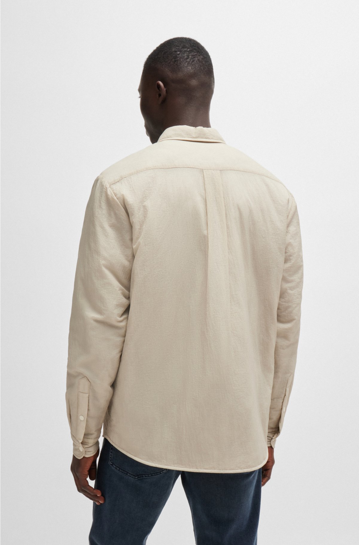 Relaxed-fit overshirt with inner quilting and point collar, Light Beige